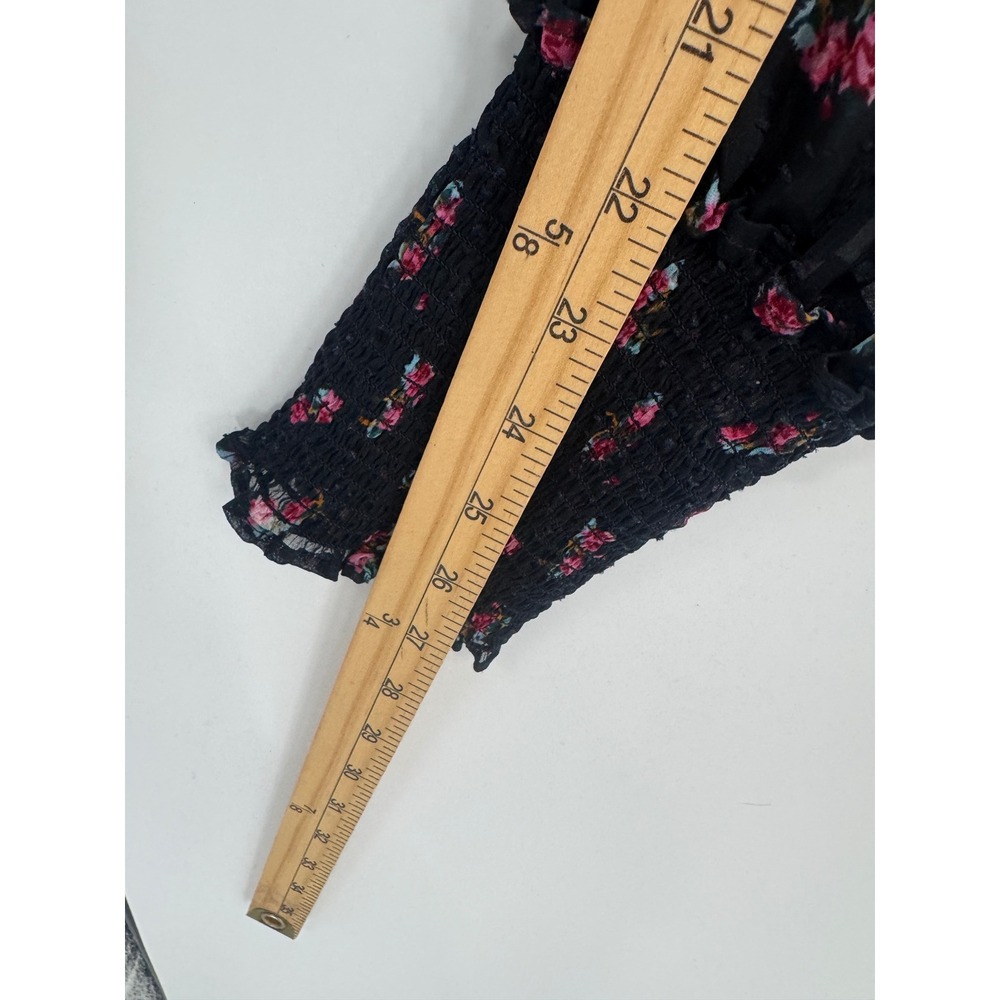 Free People Floral Swiss Dot Blouse Womens L Black Sheer Boho Cottage Romantic - Picture 7 of 11
